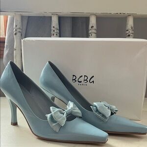 BCBG Paris Light Blue Heels with Bow Accent